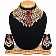Ruby Kundan Pearl Cascade Set