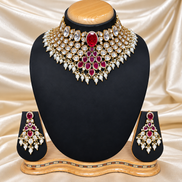Ruby Kundan Pearl Cascade Set