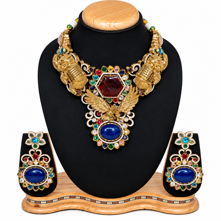 Royal Peacock Navratan Pendant Set