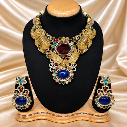 Royal Peacock Navratan Pendant Set