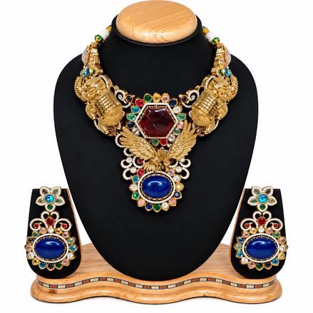 Royal Peacock Navratan Pendant Set