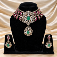 Emerald Rani Polki Necklace Set