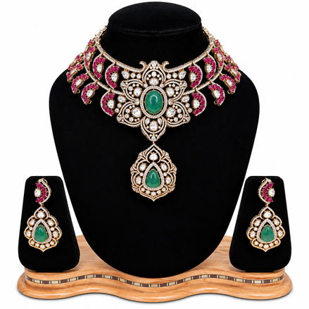 Emerald Rani Polki Necklace Set