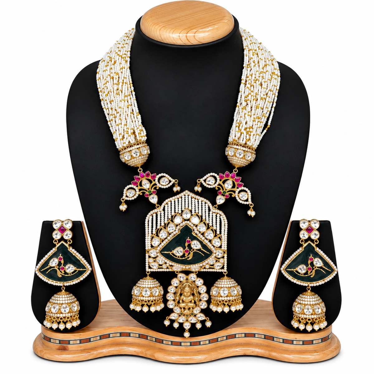 Meenakari Pearl Temple Necklace Set