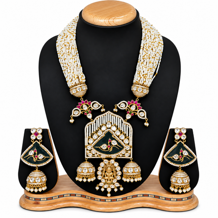 Meenakari Pearl Temple Necklace Set