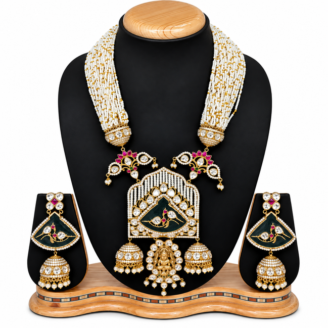 Meenakari Pearl Temple Necklace Set