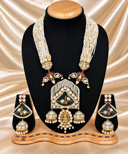 Meenakari Pearl Temple Necklace Set