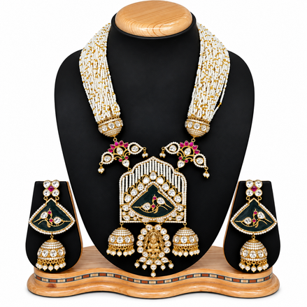 Meenakari Pearl Temple Necklace Set