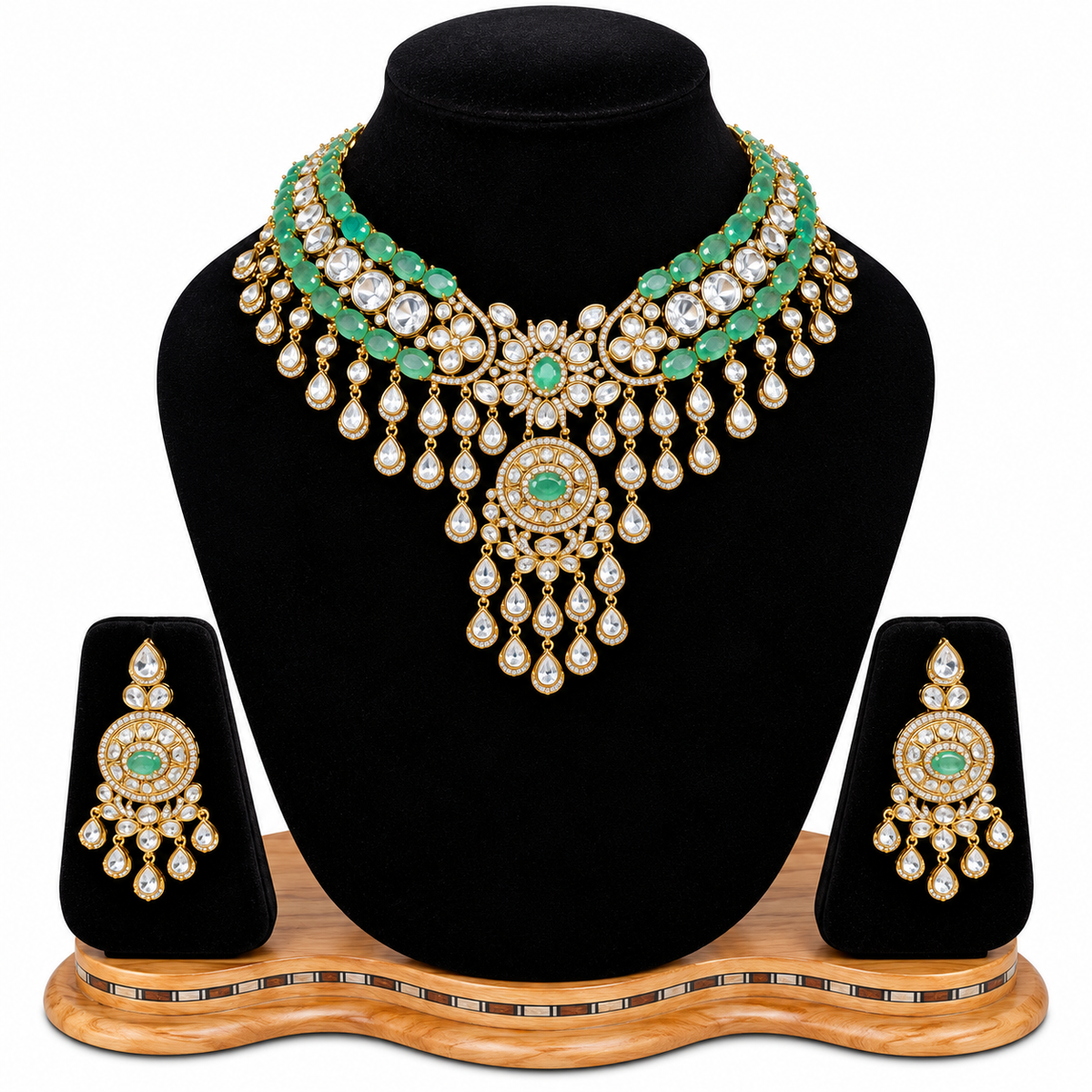 Emerald Jadau Teardrop Necklace Set
