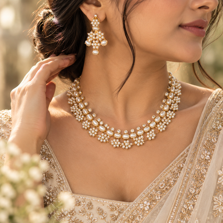 Pearl Cascade Royal Necklace Set