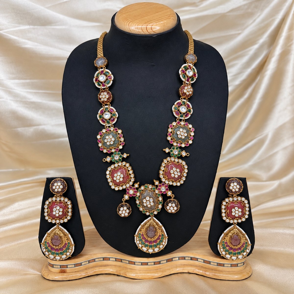 Rajwadi Meenakari Lotus Necklace Set