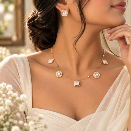 Crystal Pearl Charm Necklace Set