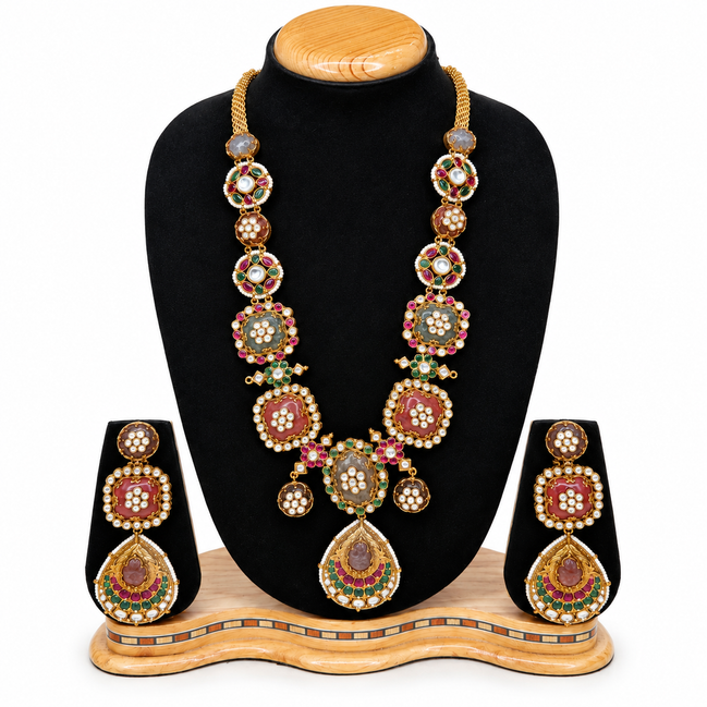 Rajwadi Meenakari Lotus Necklace Set