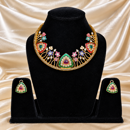 Meenakari Floral Kundan Collar Set