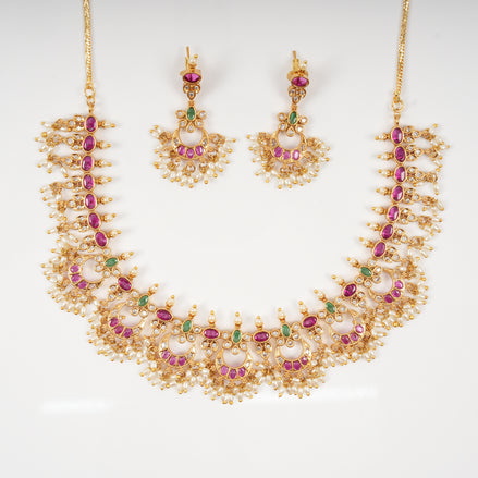Royal Ruby Emerald Bridal Necklace Set