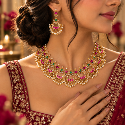 Royal Ruby Emerald Bridal Necklace Set