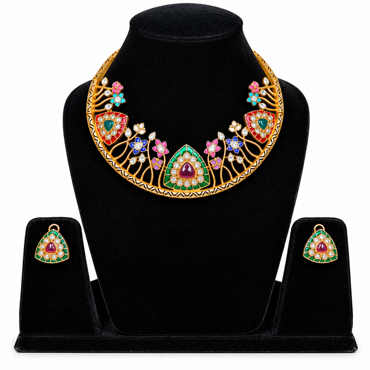 Meenakari Floral Kundan Collar Set