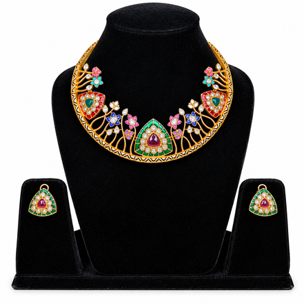Meenakari Floral Kundan Collar Set