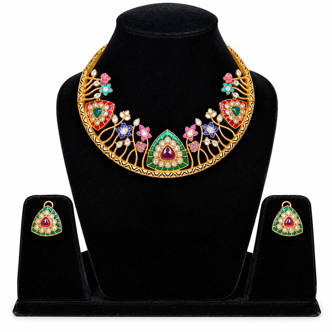 Meenakari Floral Kundan Collar Set