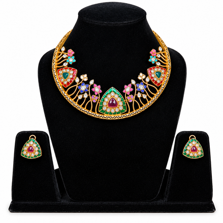 Meenakari Floral Kundan Collar Set