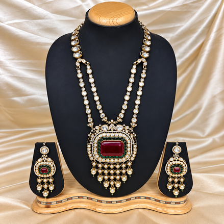 Elegant Emerald & Ruby Kundan Necklace Set