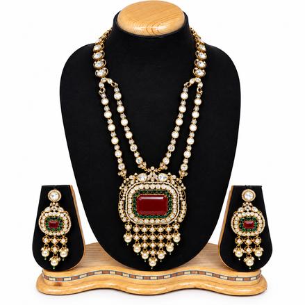 Elegant Emerald & Ruby Kundan Necklace Set