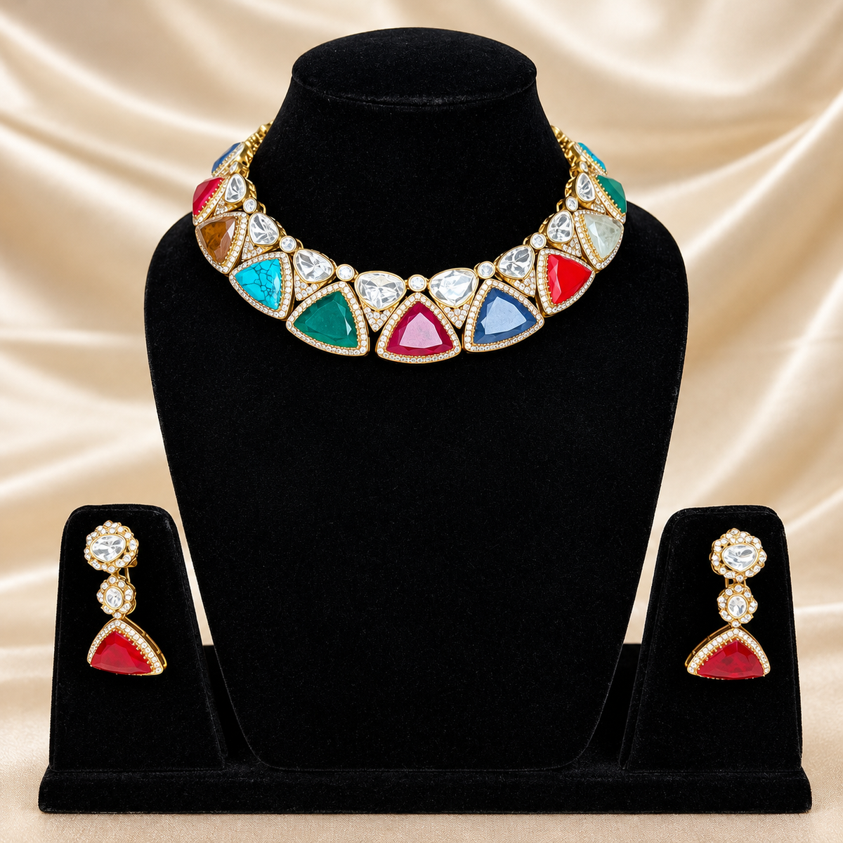 Multicolor Polki Statement Necklace Set