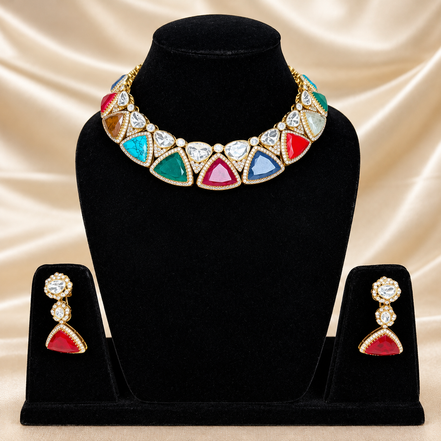 Multicolor Polki Statement Necklace Set
