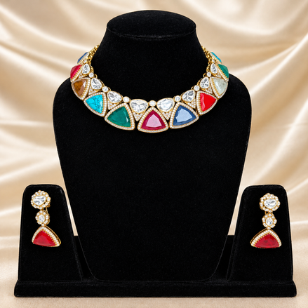 Multicolor Polki Statement Necklace Set