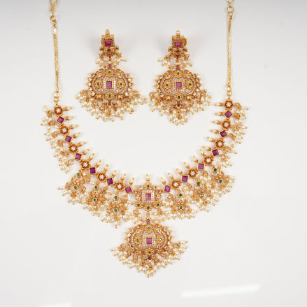 Royal Ruby Emerald Kundan Necklace Set