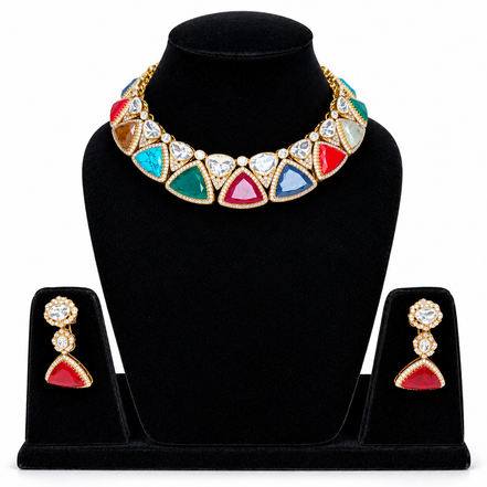 Multicolor Polki Statement Necklace Set