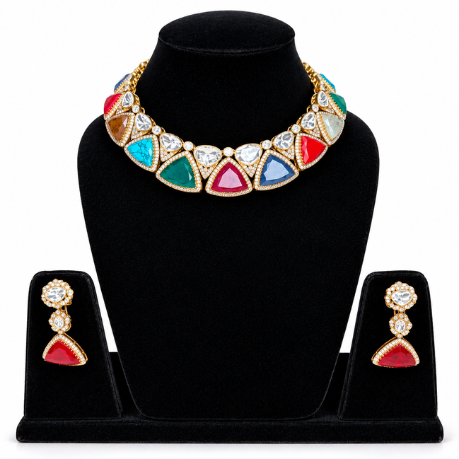 Multicolor Polki Statement Necklace Set