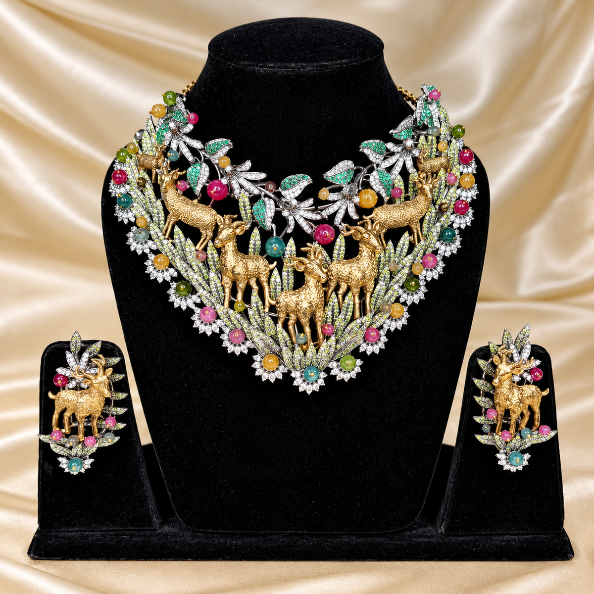 Royal Deer Motif Statement Necklace Set