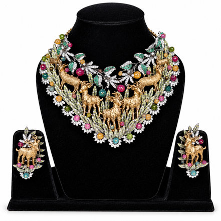 Royal Deer Motif Statement Necklace Set