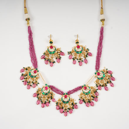 Royal Emerald Ruby Meenakari Necklace Set