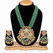 Emerald Green Beaded Kundan Necklace Set