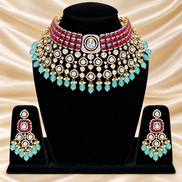Ruby & Mint Green Kundan Bridal Necklace Set
