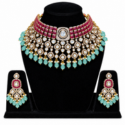 Ruby & Mint Green Kundan Bridal Necklace Set