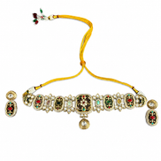 Traditional Meenakari-Inspired Stone-Studded Choker Necklace Set with Matching Earrings