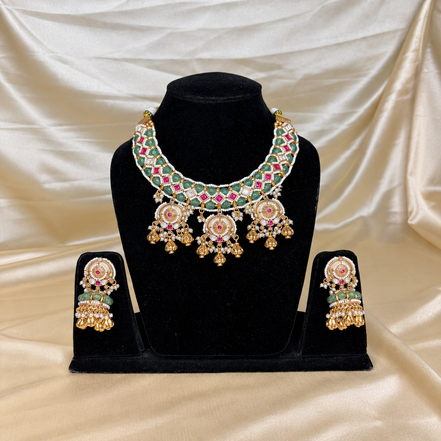 Emerald Kundan Jhumka Necklace Set