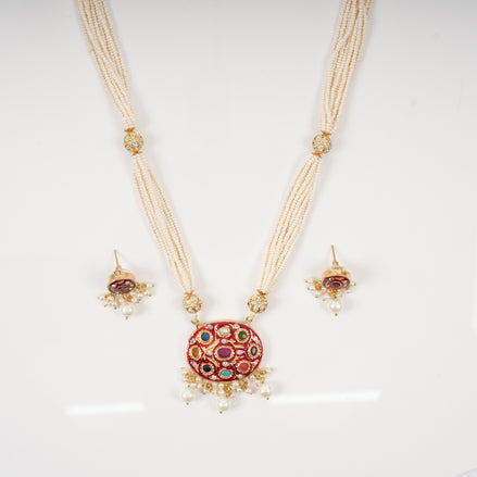 Royal Ruby Polki Pearl Necklace Set