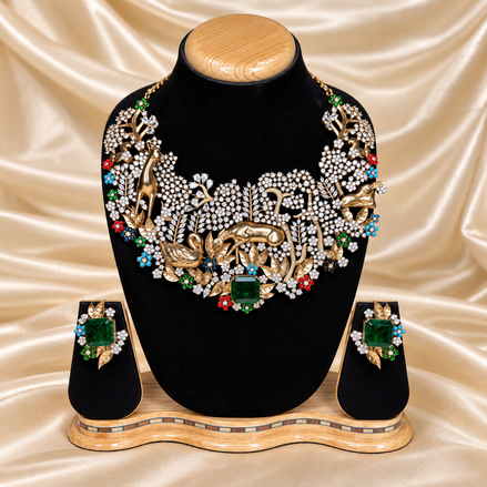 Royal Peacock Emerald Statement Necklace Set