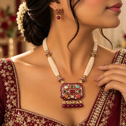 Ruby Heritage Pearl Statement Necklace Set