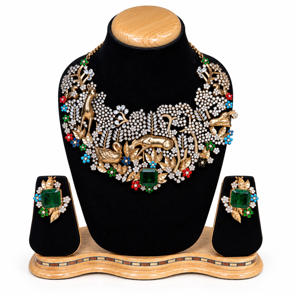 Royal Peacock Emerald Statement Necklace Set