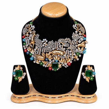 Royal Peacock Emerald Statement Necklace Set