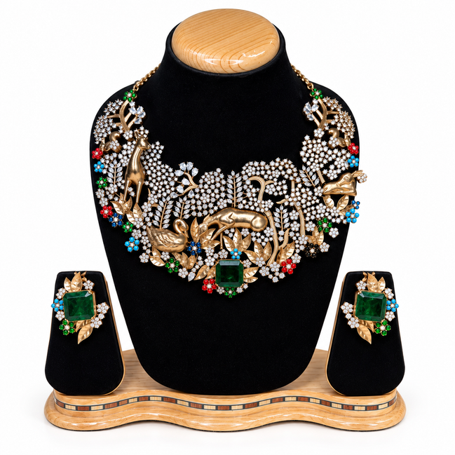 Royal Peacock Emerald Statement Necklace Set