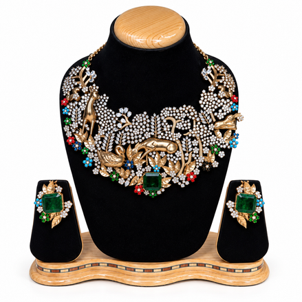Royal Peacock Emerald Statement Necklace Set