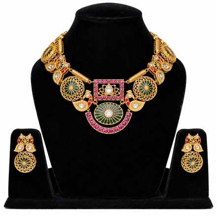 Royal Lotus Kundan Necklace Set