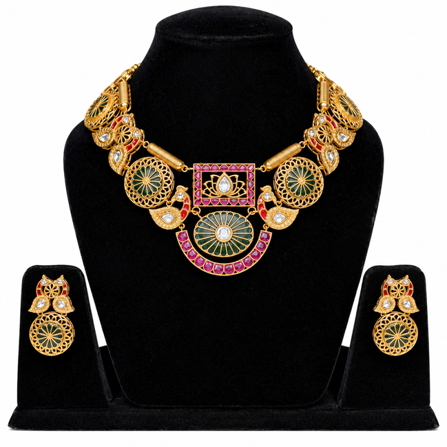 Royal Lotus Kundan Necklace Set