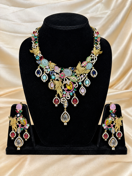 Royal Multicolor Peacock Necklace Set